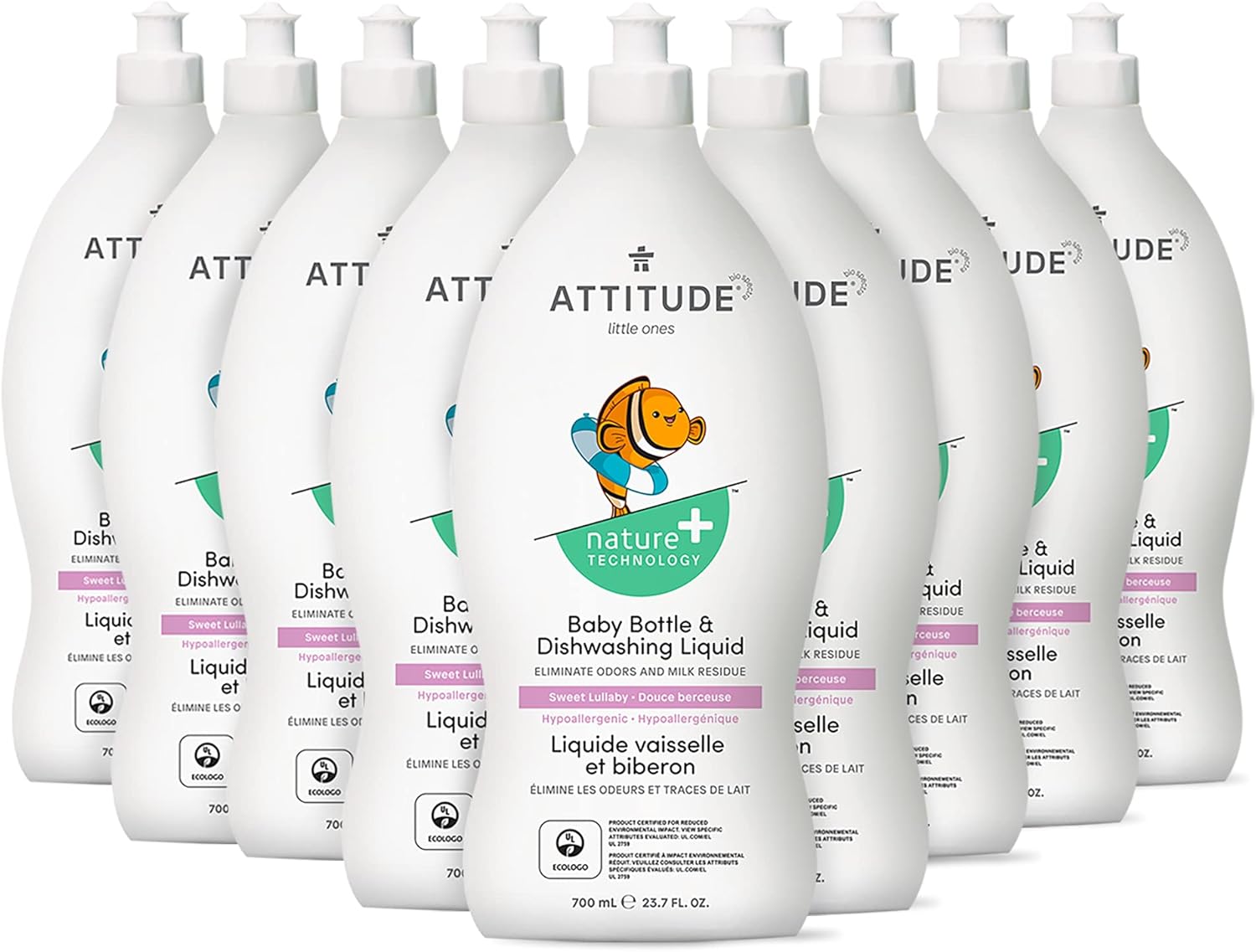 Attitude Baby Dish Soap And Bottle Cleaner, Ewg Verified Dishwashing Liquid, No Added Dyes Or Fragrances, Tough On Milk Residue And Grease, Vegan, Sweet Lullaby, 23.7 Fl Oz (Pack Of 9)