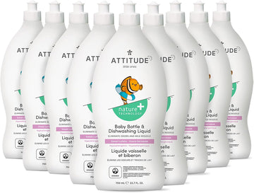 Attitude Baby Dish Soap And Bottle Cleaner, Ewg Verified Dishwashing Liquid, No Added Dyes Or Fragrances, Tough On Milk Residue And Grease, Vegan, Sweet Lullaby, 23.7 Fl Oz (Pack Of 9)