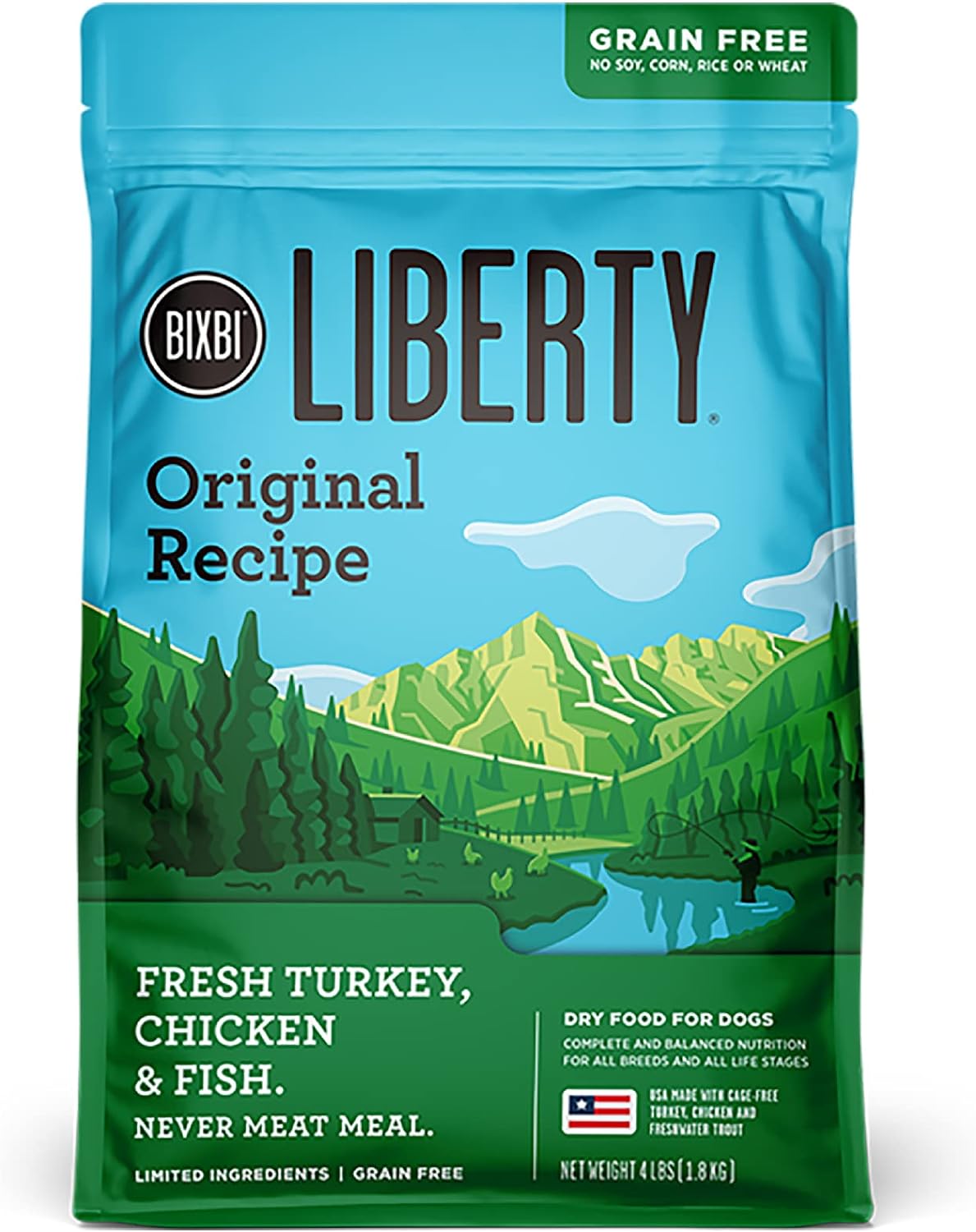 BIXBI Liberty Grain Free Dry Dog Food, Original Recipe, 4 lbs - Fresh Meat, No Meat Meal, No Fillers for Easy Digestion - USA Made