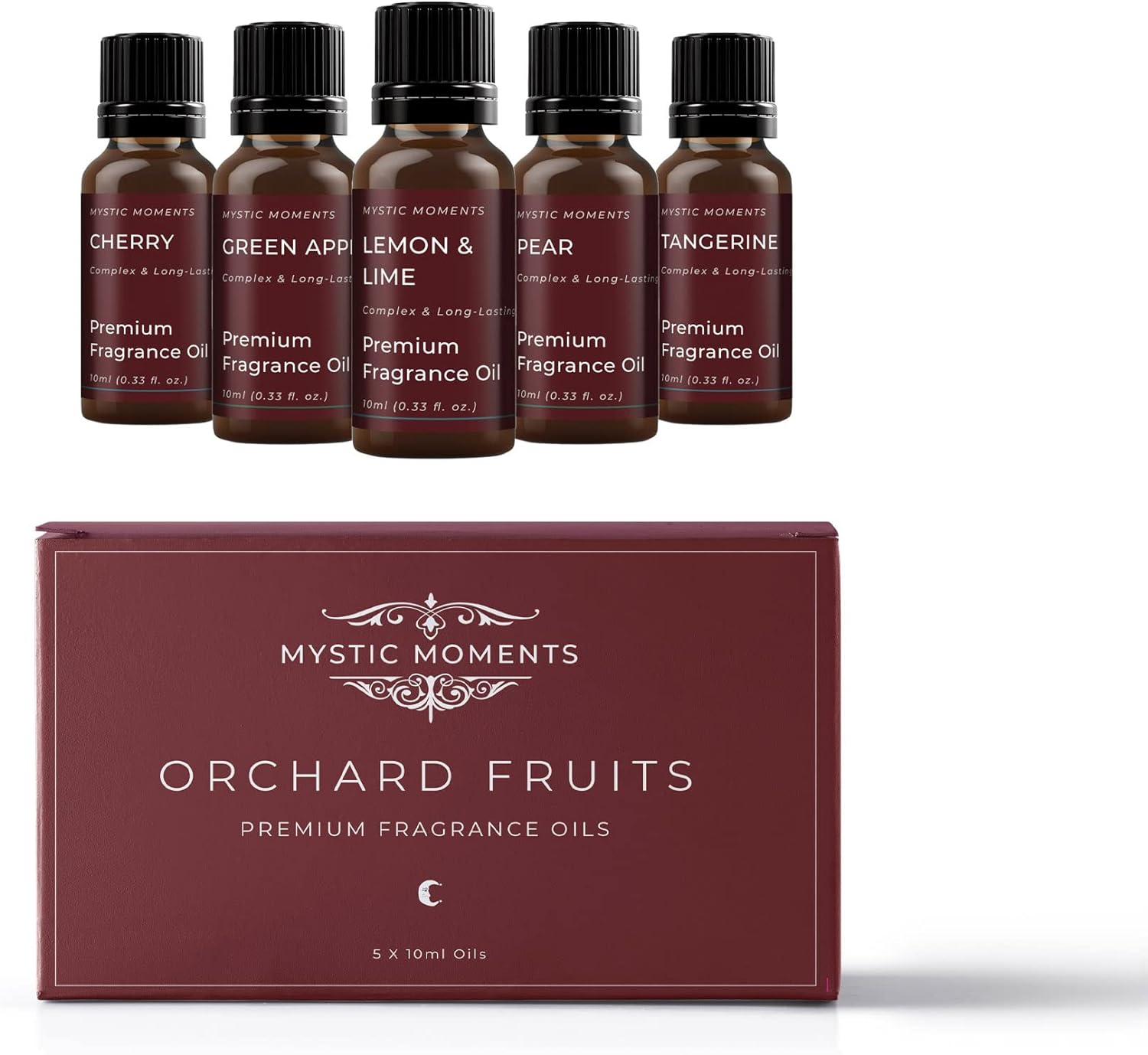 Mystic Moments | Orchard Fruits Fragrance Oil Gift Starter Pack 5x10ml | Cherry, Green Apple, Lemon-Lime, Pear, Tangerine | Perfect as a gift