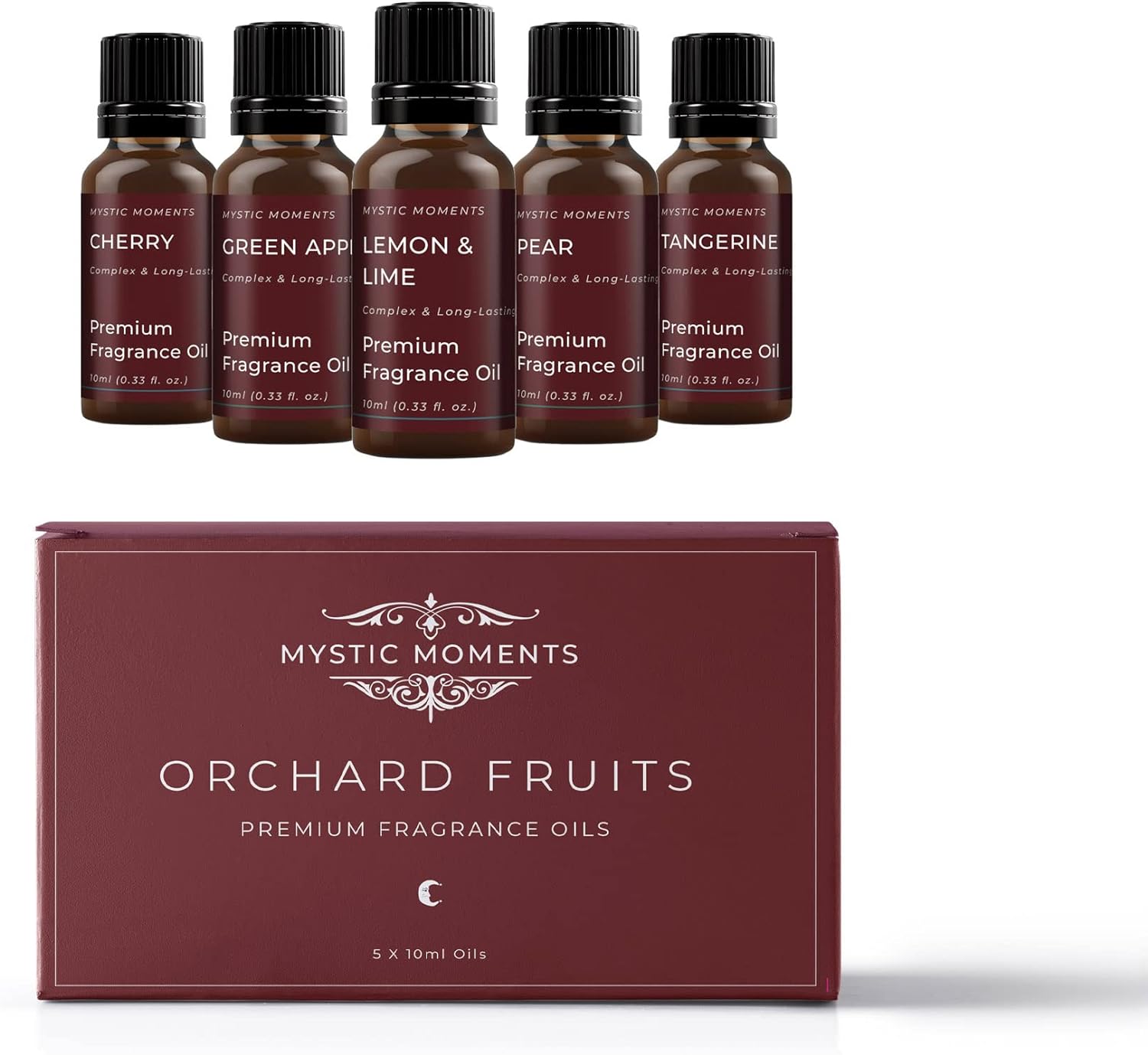 Mystic Moments | Orchard Fruits Fragrance Oil Gift Starter Pack 5X10Ml | Cherry, Green Apple, Lemon-Lime, Pear, Tangerine | Perfect As A Gift