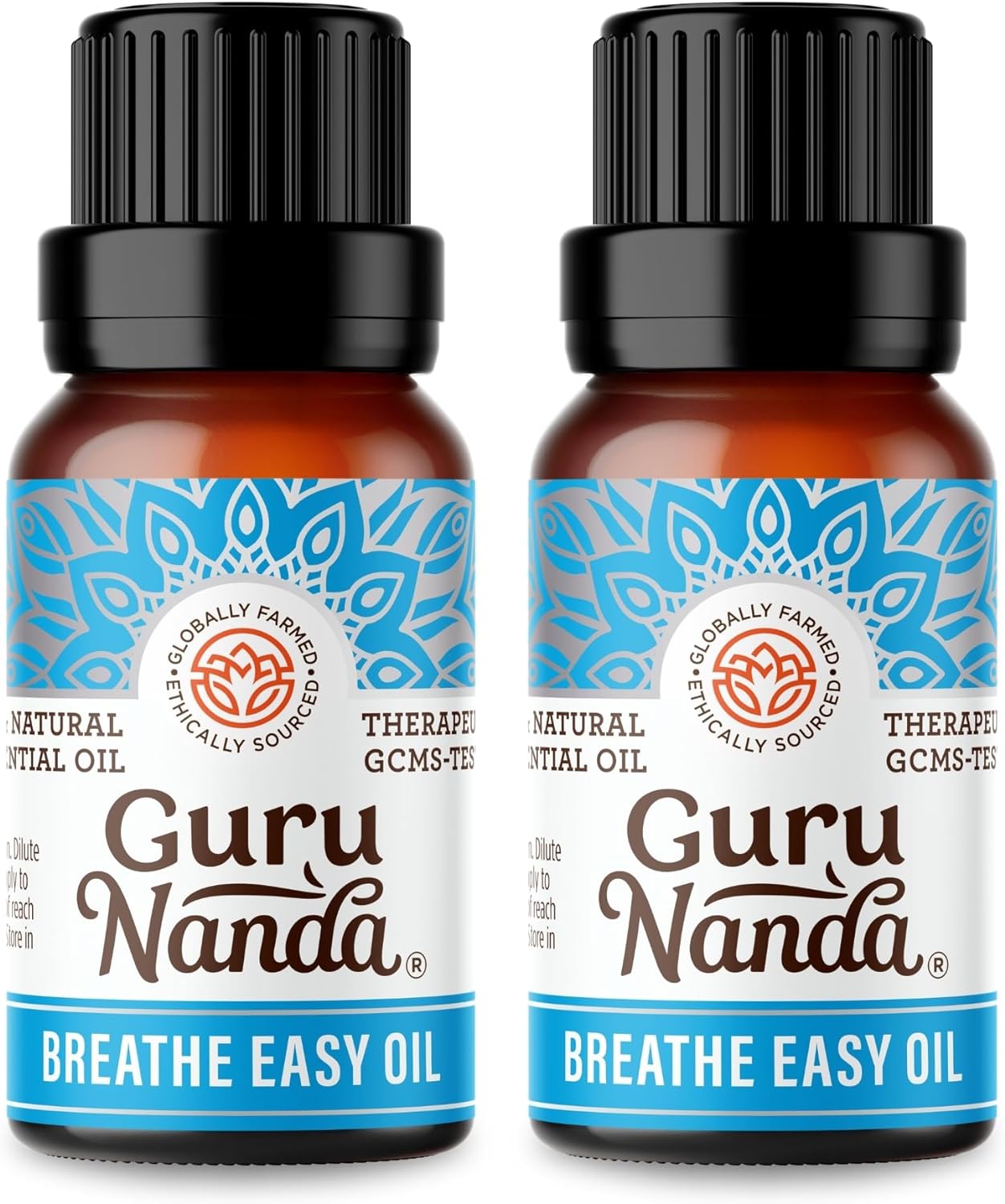 Gurunanda Breathe Easy Essential Oil (2X0.5 Fl Oz) - 100% Pure & Undiluted Aromatherapy Oil For Diffusers - Aids In Congestion For Easier Breathing