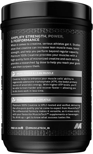 Creatine Monohydrate Powder Muscletech Platinum Pure Micronized Muscle Recovery + Builder For Men & Women Workout Supplements Unflavored (80 Servings)