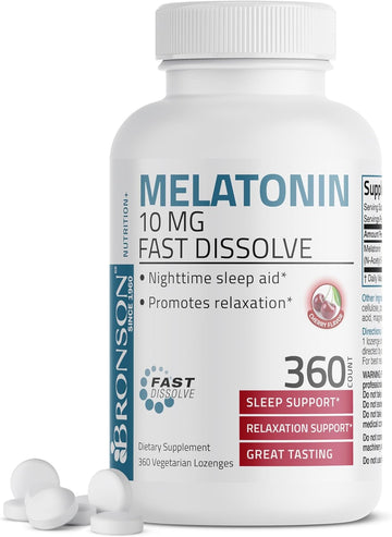 Bronson Melatonin 10Mg Fast Dissolve Cherry Flavored Tablets Vegetarian Chewable Lozenges, 360 Count