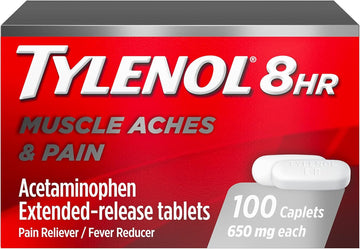 Tylenol 8 Hour Muscle Aches & Pain, 650 Mg Extended-Release Acetaminophen Tablets For Muscle And Joint Pain, Bi-Layer Design For Quick And Long Lasting Relief, 100 Count