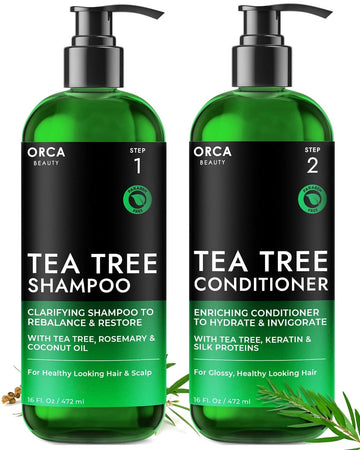 Tea Tree Shampoo and Conditioner Set, Shampoo and Conditioner for Oily Hair 2x16oz Tea Tree Oil Shampoo for Oily Hair, Dry Scalp Dandruff Shampoo and Conditioner for Men & Women, Tea Tree Conditioner