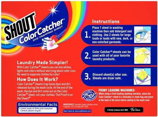 Shout Color Catcher Sheets for Laundry, Allow mixed washes, Prevent color runs, and Maintain original color of clothing, 24 Count - Pack of 12 (288 Total Sheets)
