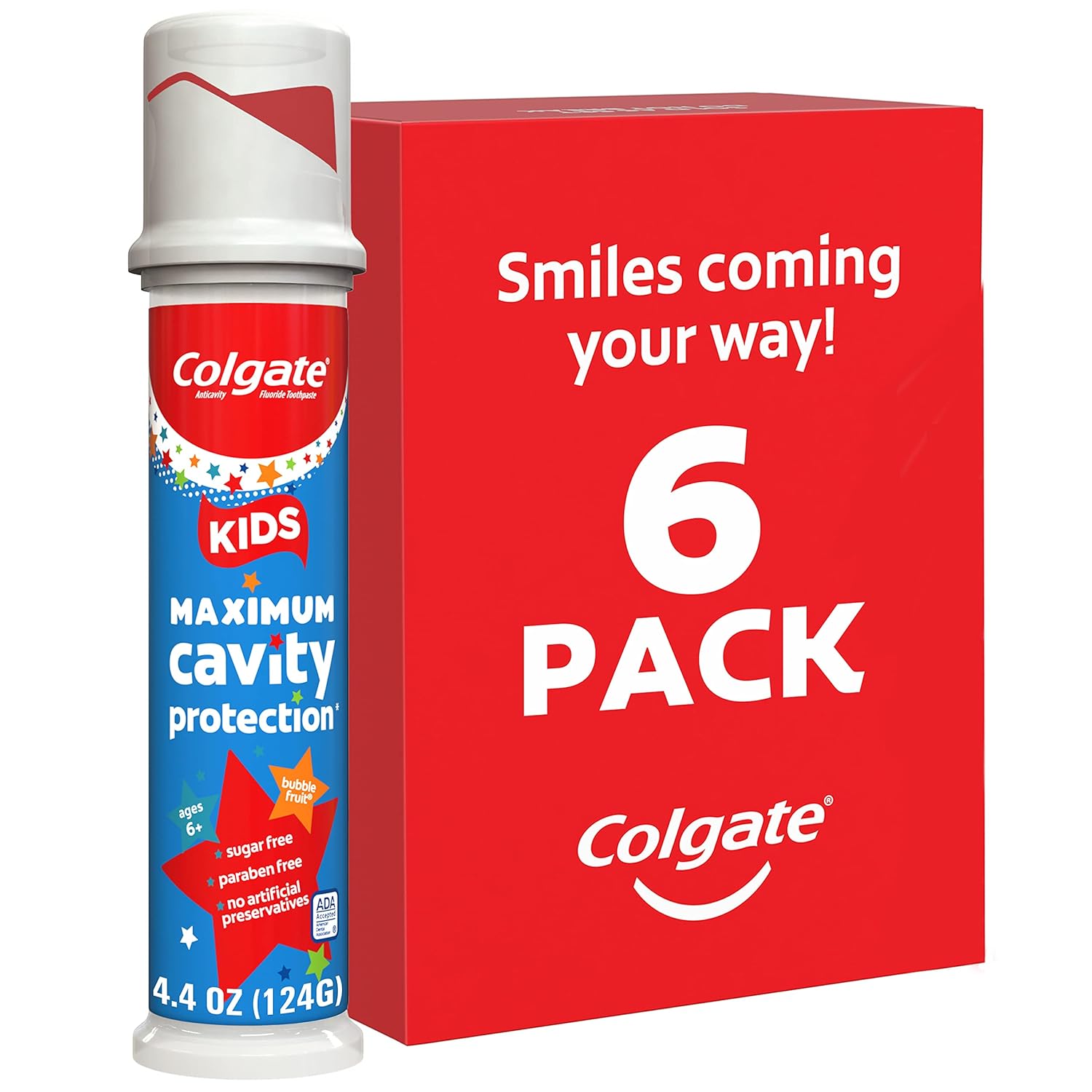 Colgate Kids Toothpaste Pump With Fluoride, Anticavity & Cavity Protection Toothpaste, For Ages 6+, Mild Bubble Fruit Flavor, 4.4 Ounce, 6 Pack