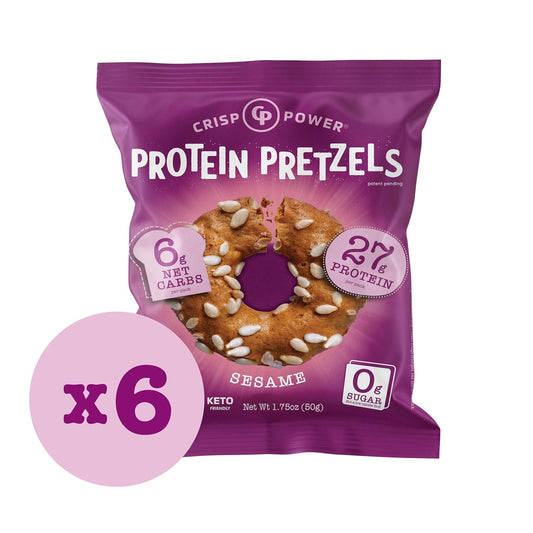 Crisp Power High Protein Pretzel Crisps - 6 Pack X 1.75 Oz Crunchy & Flavorful Plant-Based Snack. No Sugar, 28G Protein Per Pack In 3 Savory Flavors, Vegan, Keto Friendly, Non-Gmo, Kosher Non-Dairy (1.75 Ounce (Pack Of 6), Sesame)