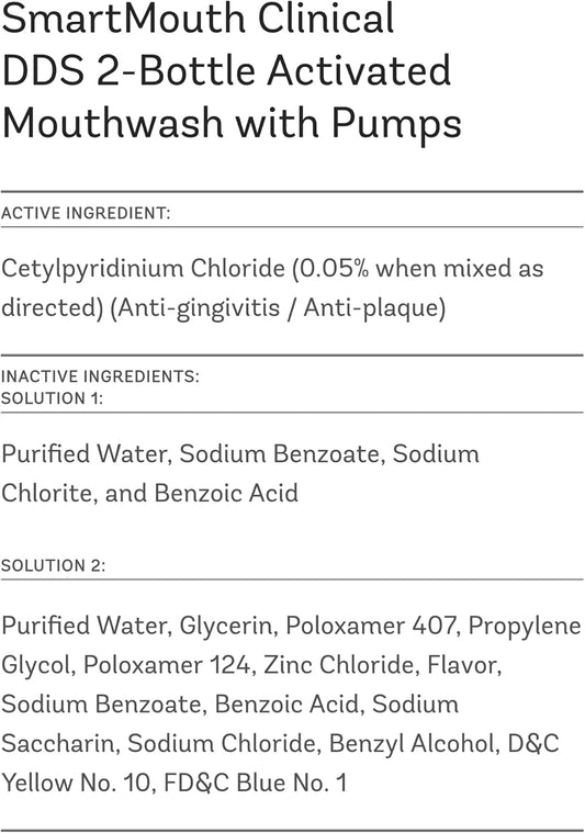 Smartmouth Clinical Dds 2-Bottle Activated Mouthwash With Pumps - Gum Health Support For Adults - 12-Hour Fresh Breath Mouthwash - Clean Mint Flavor, 32 Fl Oz (16 Fl Oz Per Bottle)