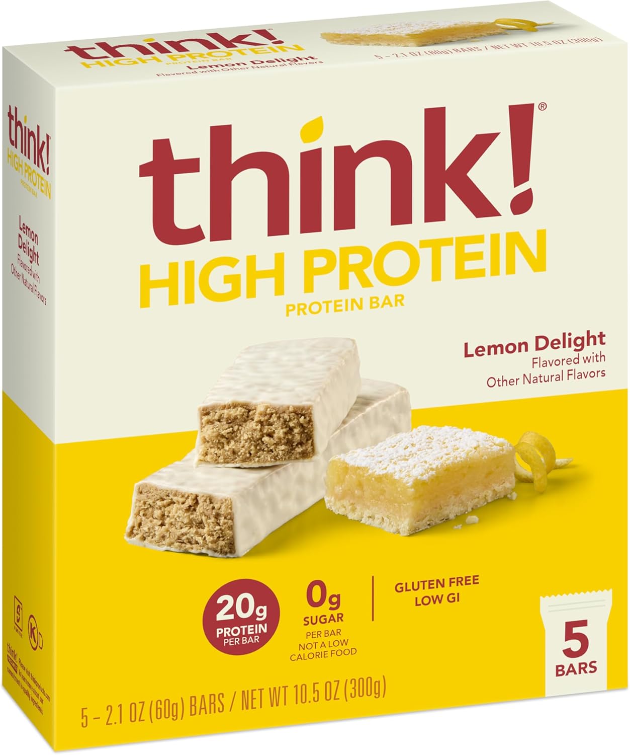 Think! Protein Bars, High Protein Snacks, Gluten Free, Kosher Friendly, Lemon Delight, Nutrition Bars, 2.1 Oz Per Bar, 30 Count (Packaging May Vary)