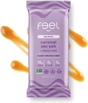 Feel Vegan Protein Bars | Caramel Sea Salt | Keto | Gluten Free | Organic | Maca | 15G Plant Protein | Low Carb | High Protein | Dairy Free | Low Sugar | Grain Free | Nut Free | Soy Free | Non Gmo - (Caramel Sea Salt, 10 Pack)