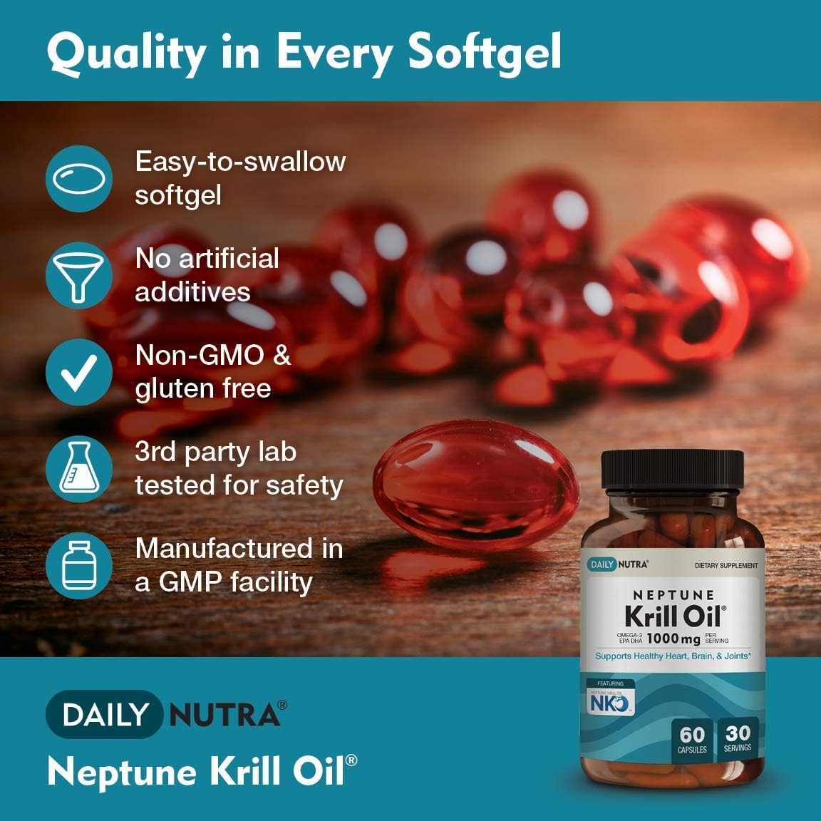 DailyNutra Neptune Krill Oil 1000mg - Antarctic Krill Oil Omega-3 Phos