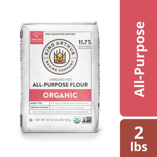 King Arthur, 100% Organic All-Purpose Flour Unbleached, Non-GMO Project Verified, No Preservatives, 2 Pounds (Pack of 12)