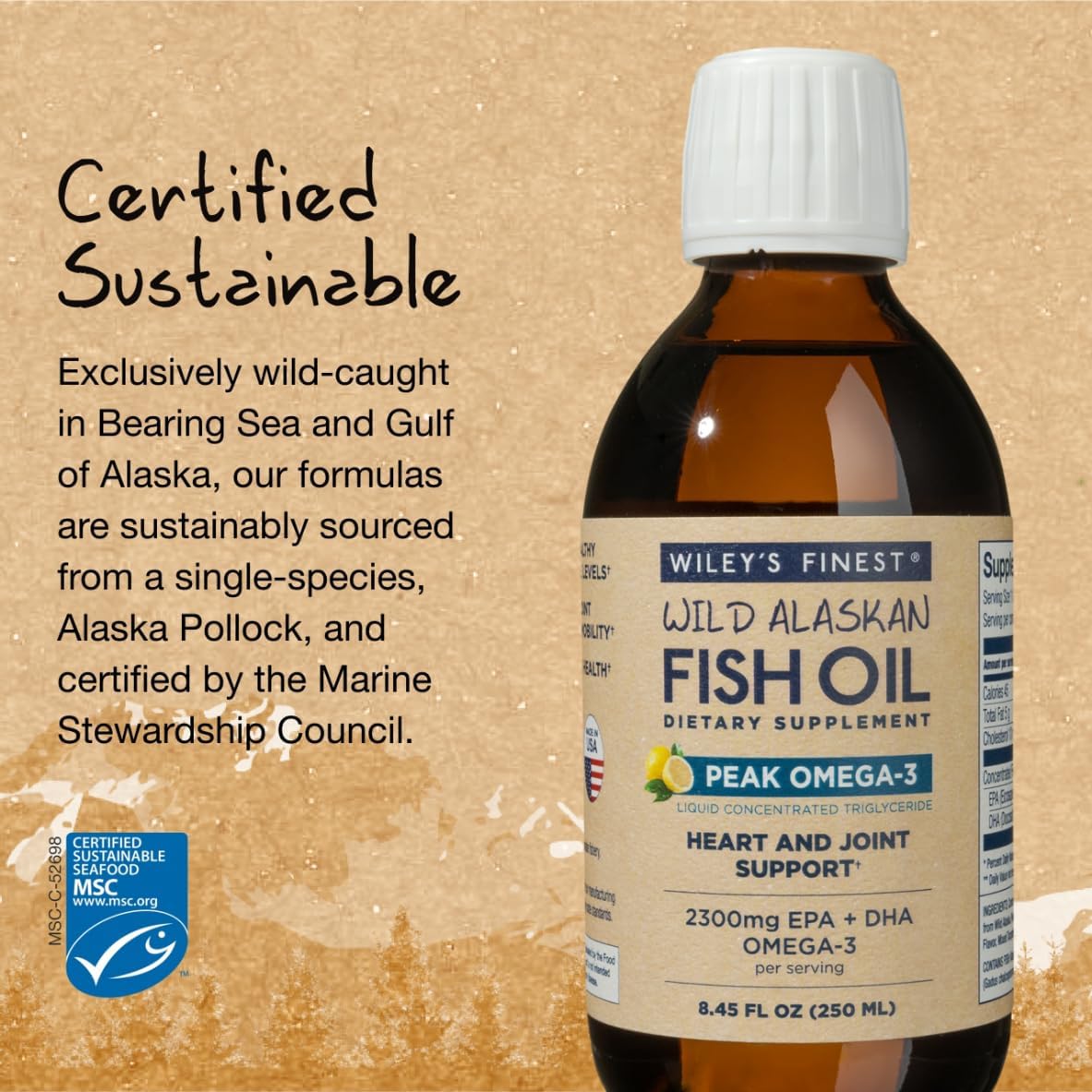 Wiley's Finest Wild Alaskan Fish Oil Peak Omega-3 Liquid Supplement - 