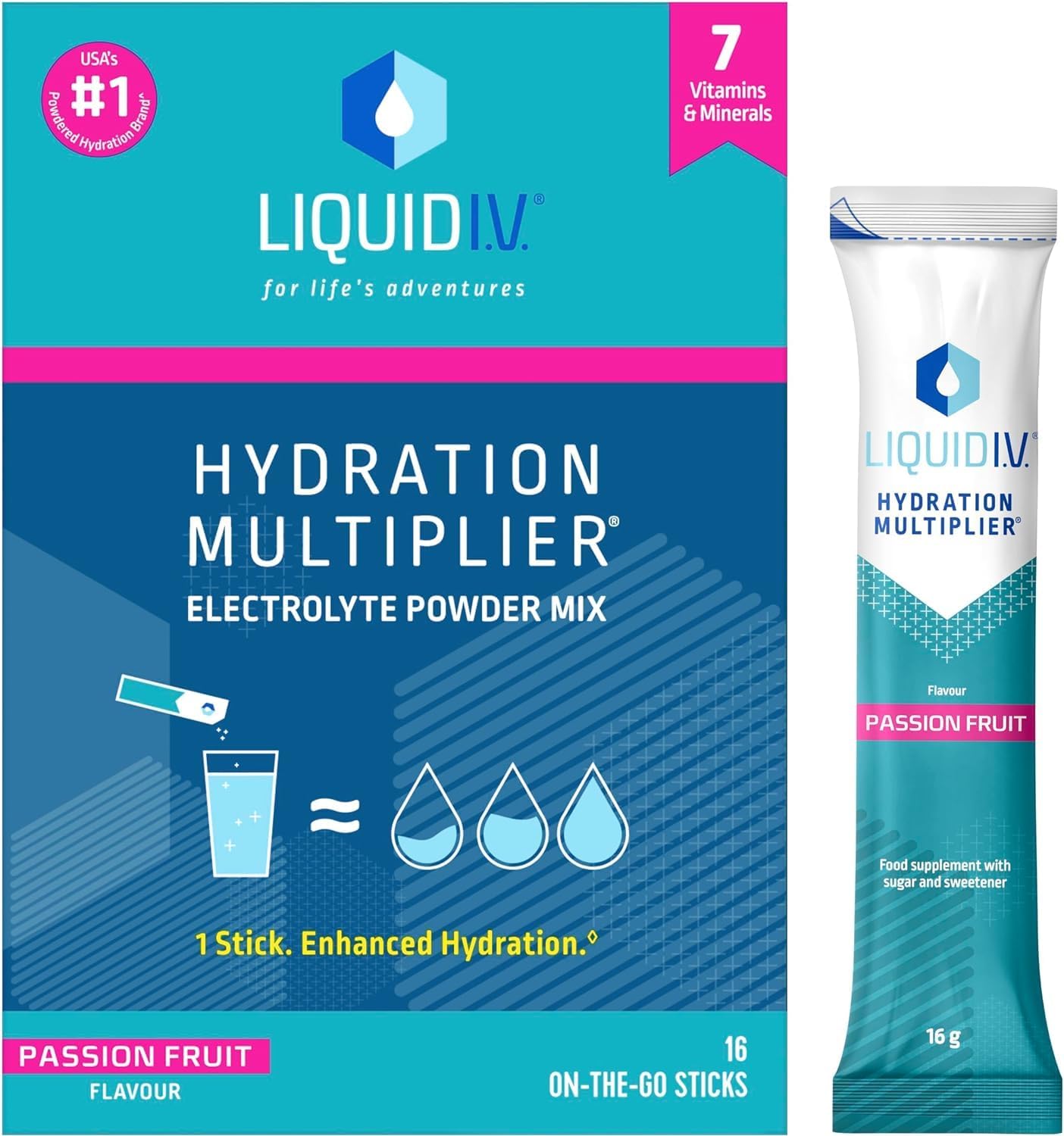 Liquid I.V. Hydration Multiplier Passion Fruit Electrolyte Powder Mix | Hydration Powder Sachets | Easy Open Single-Serving | 16 Sachets