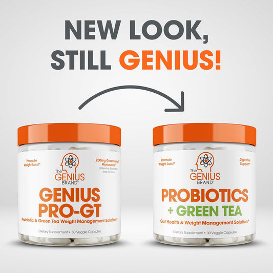 Genius Probiotics For Weight Loss With Green Tea Extract - Fat Burner Supplement & Digestive Health Pills For Bloating Relief For Women & Men - Shelf Stable Probiotic Metabolism Booster - 30 Servings