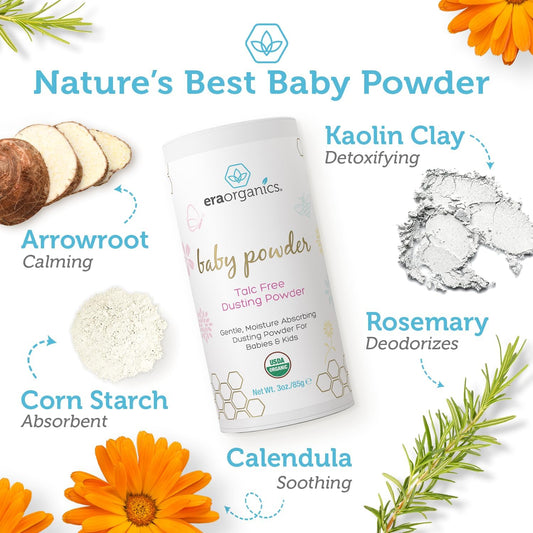 Usda Organic Baby Powder Talc-Free Dusting Powder - Soothing Organic Arrowroot, Calendula And Cornstarch Baby Powder For Newborn, Babies And Toddlers - Made In Usa - 3Oz/85G