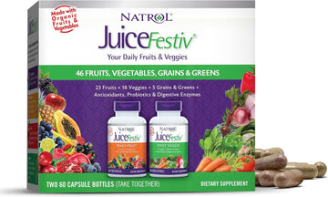 Natrol, Juicefestiv Daily Fruits & Veggies Capsules, 120 Count (Two 60 Count Bottles)