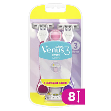 Gillette Venus Simply3 Disposable Razors for Women, 8 Count, Designed for a Close and Comfortable Shave
