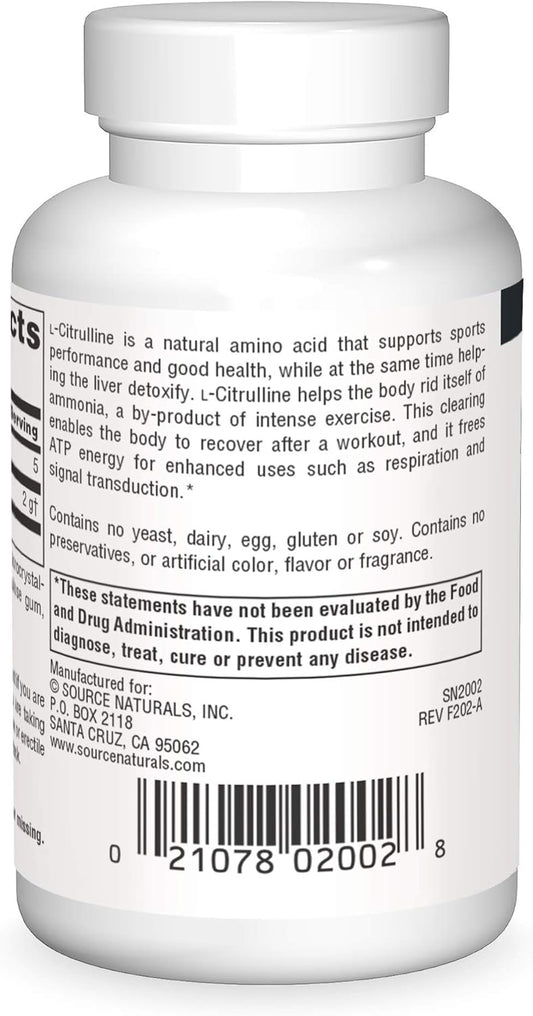 Source Naturals L-Citrulline - Supports Exercise Recovery, Energy And Detoxification*, 1,000 Mg - 30 Tablets