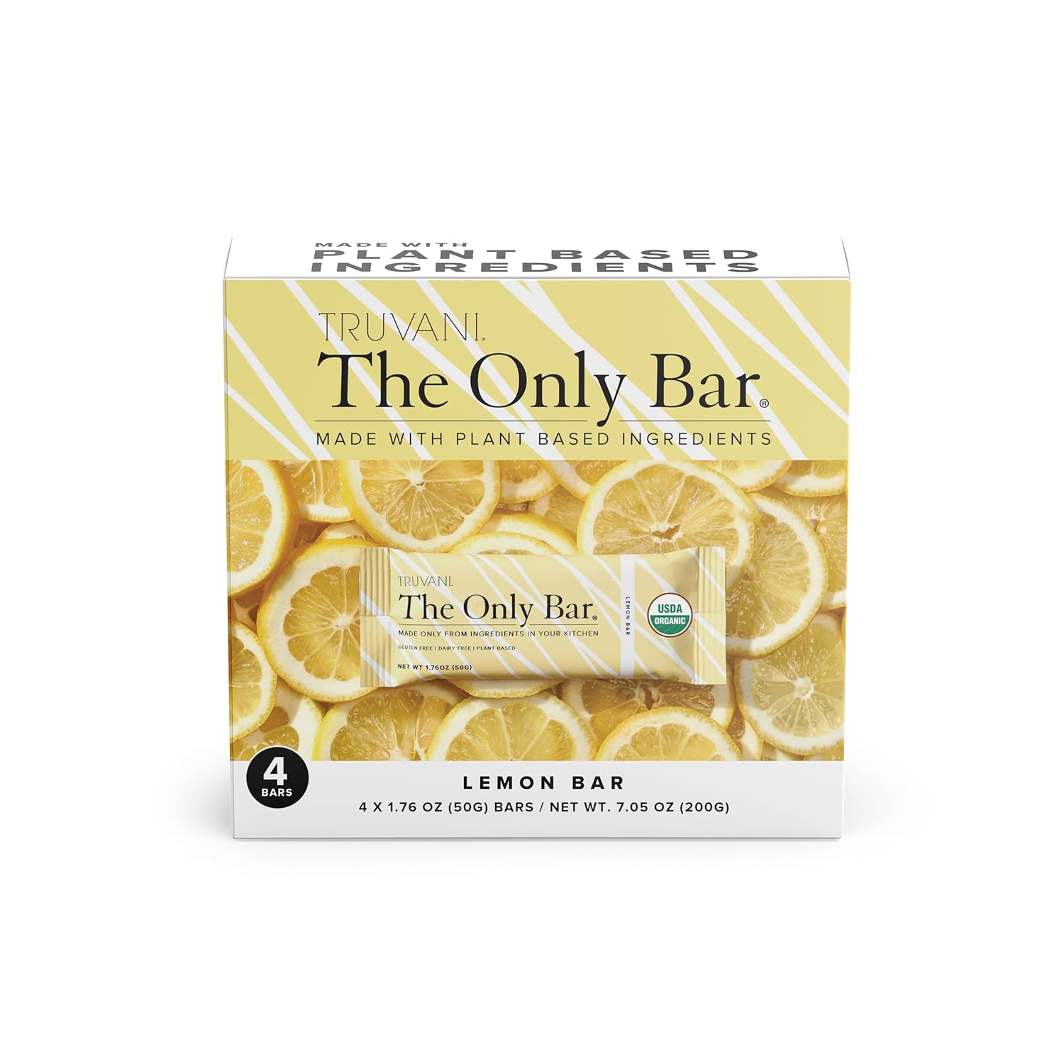 Truvani Plant Based Snack Bars | 6G Protein | 4 Pack Lemon Bar | Organic | Vegan | The Only Bar | Dairy, Soy, And Gluten Free | Individually Wrapped