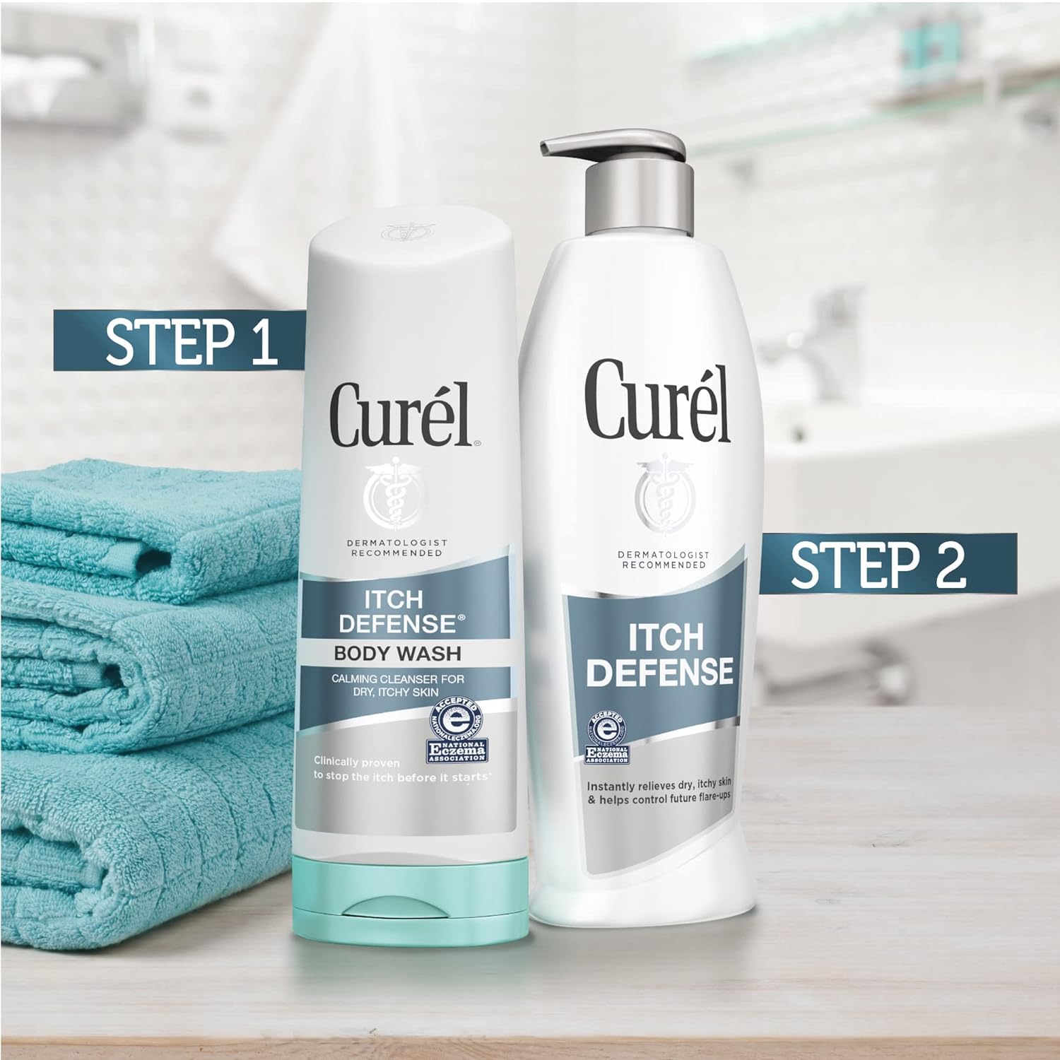 Curel Itch Defense Body Lotion and Body Wash Set, Pair Together to Help Dry Itchy Skin, Lotion with Advanced Ceramides, Wash with Hydrating Jojoba and Olive Oil, 20 fl oz and 10 oz (Set of 2) : Beauty & Personal Care