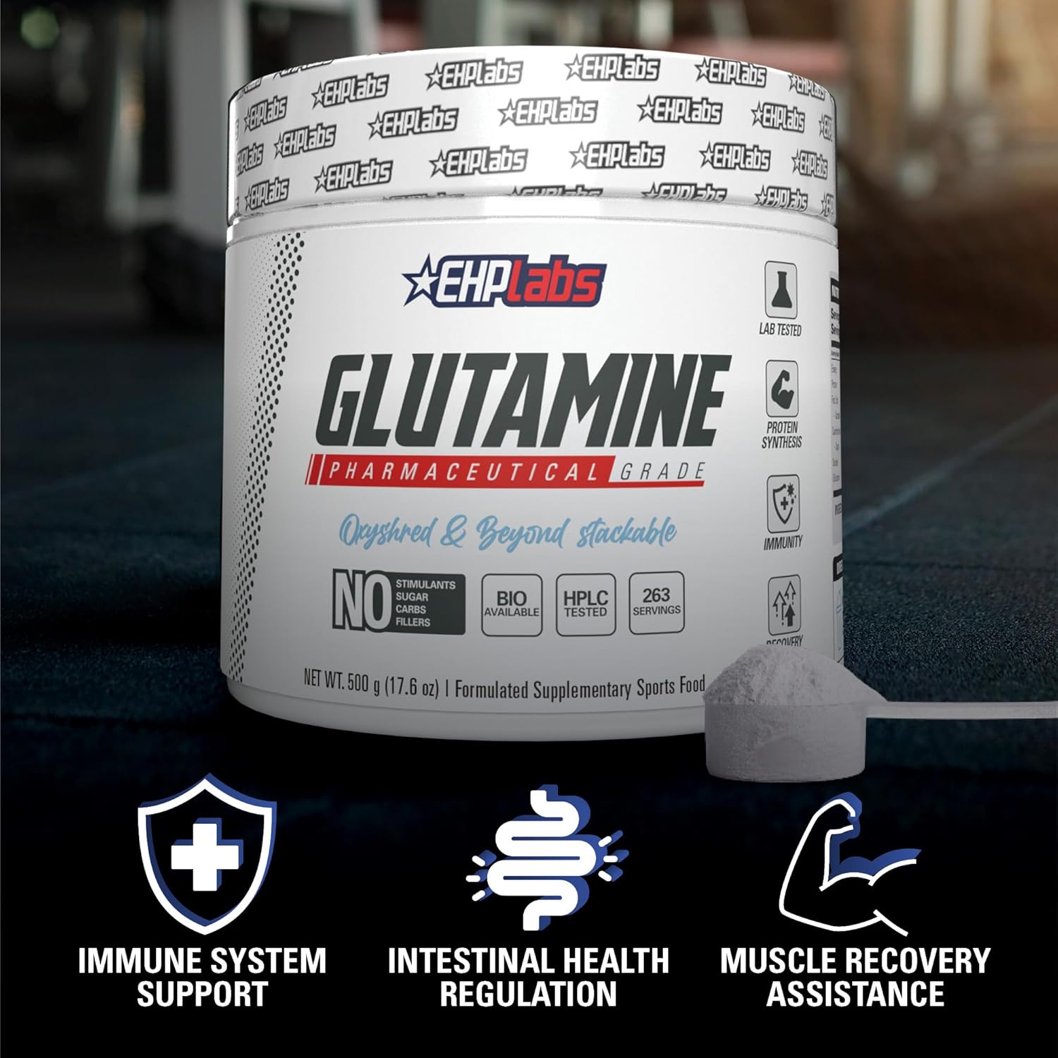 Ehp Labs L Glutamine Powder Amino Acids - L-Glutamine, Workout Recovery, Immune Health & Gut Health Support (500G) - 100 Servings : Health & Household