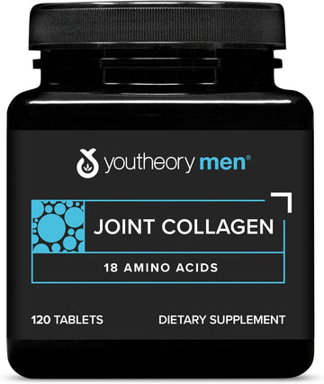 Youtheory Men'S Joint Collagen With 18 Amino Acids - Joint Support Supplement With Boswellia Extract, Ginger & Black Pepper* - Dairy, Soy & Gluten Free - 120 Tablets