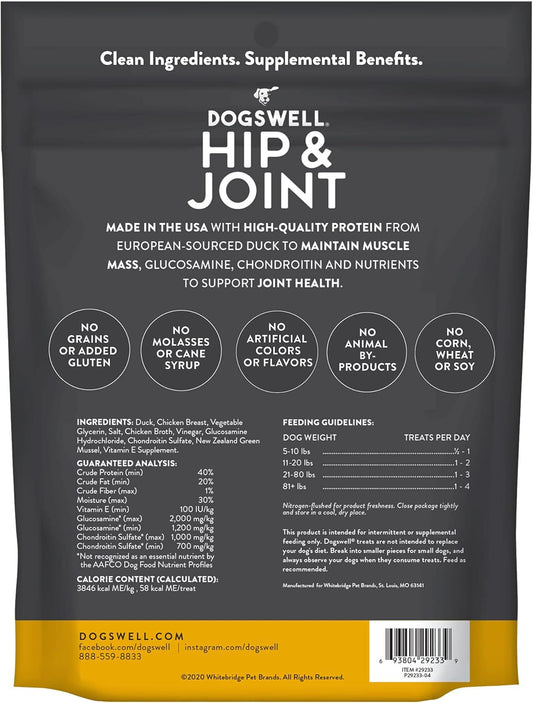 Dogswell Jerky Hip And Joint Dog Treats Grain Free Made In Usa Only, Glucosamine And Chondroitin, 10 Oz Duck (842194)