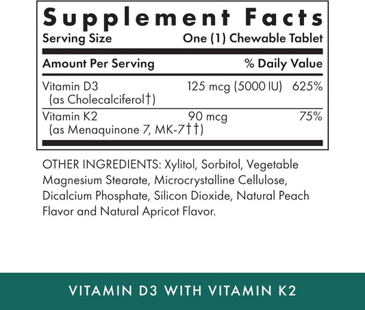 Michael's Health Naturopathic Programs Vitamin D3 with K2 - 90 Chewable Tablets - Apricot Flavor - Skeletal & Immune System Support - No Added Sugar - Vegetarian & Kosher - 90 Servings