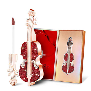 Long Lasting Matte Lipstick In Velvety Red, Unique Violin Appearance Design, Waterproof Durable Mist Liquid Lipstick With Gift Box (Red)