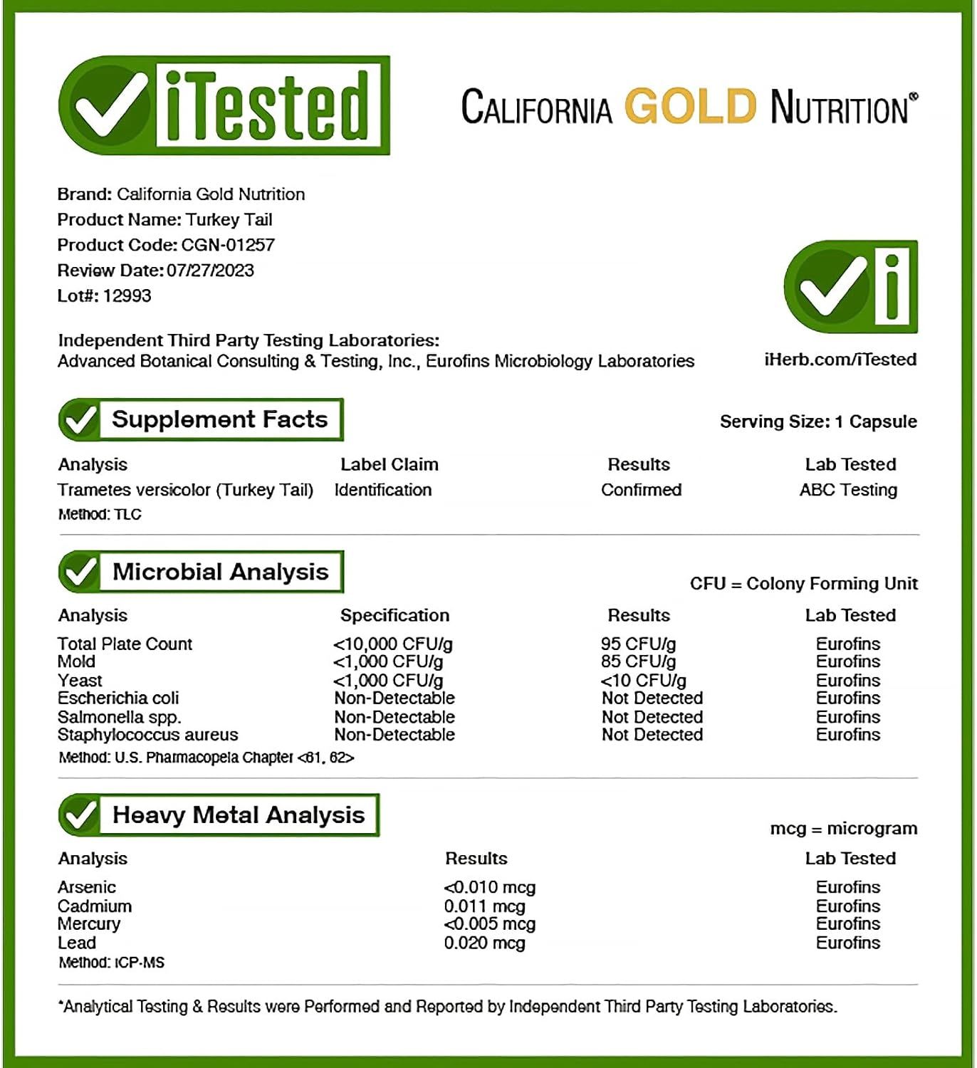 California Gold Nutrition Full-Spectrum Turkey Tail, 90 Plantcaps : Health & Household