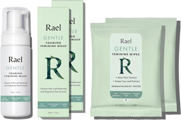 Rael Bundle - Foaming Feminine Cleansing Wash & Flushable Feminine Wipes Bundle - pH-Balanced, Artificial Fragrances Free, All Skin Types (Total 10 Oz, 20 Count)