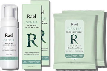 Rael Feminine Care Wash & Wipes Bundle - Ph-Balance, Artificial Fragrances Free, Vegan, Cruelty-Free/Foaming Feminine Cleansing Wash (5Oz, 2 Pack) & Flushable Feminine Wipes (10 Count, Pack Of 2)