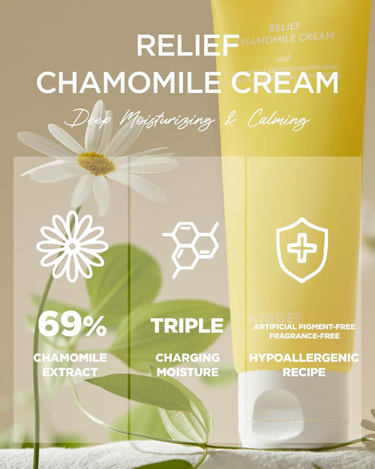 Relief Chamomile Cream - Hydrating Gel Face Moisturizer For Oily Skin - Chamomile Extract And Hyaluronic Acid - Hypoallergenic Vegan Face Cream - Lightweight Gel, 3 Fl.Oz