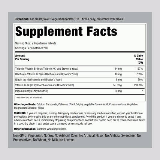 Piping Rock Vitamin B Complex | 180 Tablets | with B12 | Vegetarian, Non-GMO, Gluten Free Supplement