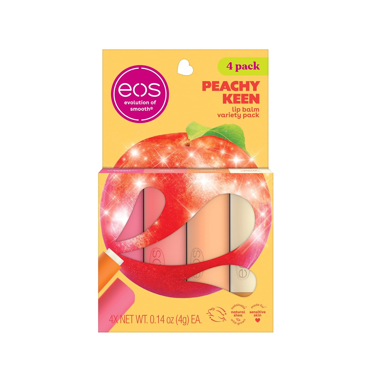 eos Lip Balm Gift Set- Peachy Keen, Limited-Edition Lip Moisturizer, Variety Pack, 0.14 oz, 4-Pack