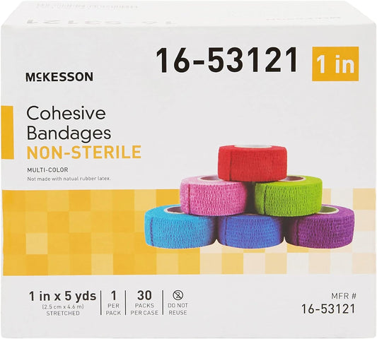 Mckesson Cohesive Bandages, Non-Sterile, Latex-Free, Multi-Color, 1 In X 5 Yd, 1 Count, 30 Packs, 30 Total