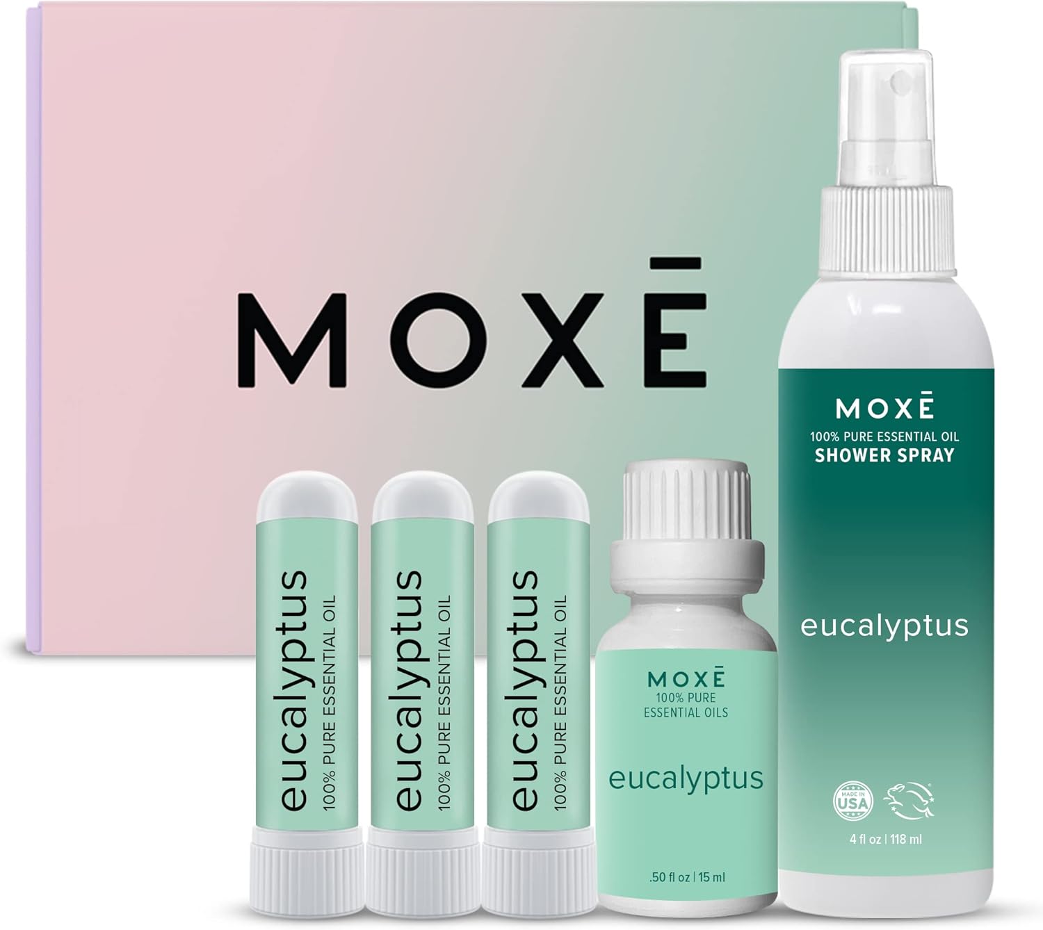 Mox Eucalyptus Aromatherapy Gift Set, Essential Oil, Shower Steamer Spray, Portable Nasal Inhalers, Diffuser Essential Oil, Sinus & Congestion Relief, Therapeutic Grade, Made In Usa