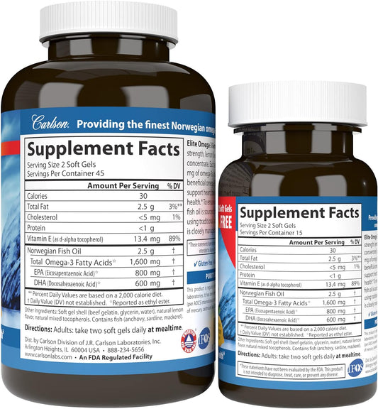 Carlson - Elite Omega-3 Gems, 1600 mg Fatty Acids Including EPA and DH