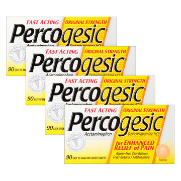 Percogesic Original Pain Relief | Aspirin Free Fast Acting Relief | 90 Coated Caplets (4 Pack)