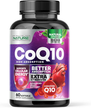 Coq10 100Mg Softgels, High Absorption Coenzyme Q10, Heart Health & Energy Production Support, Rapid Release Antioxidant Supplement - Gluten Free, Naturally Fermented, 60 Count – 2 Month Supply