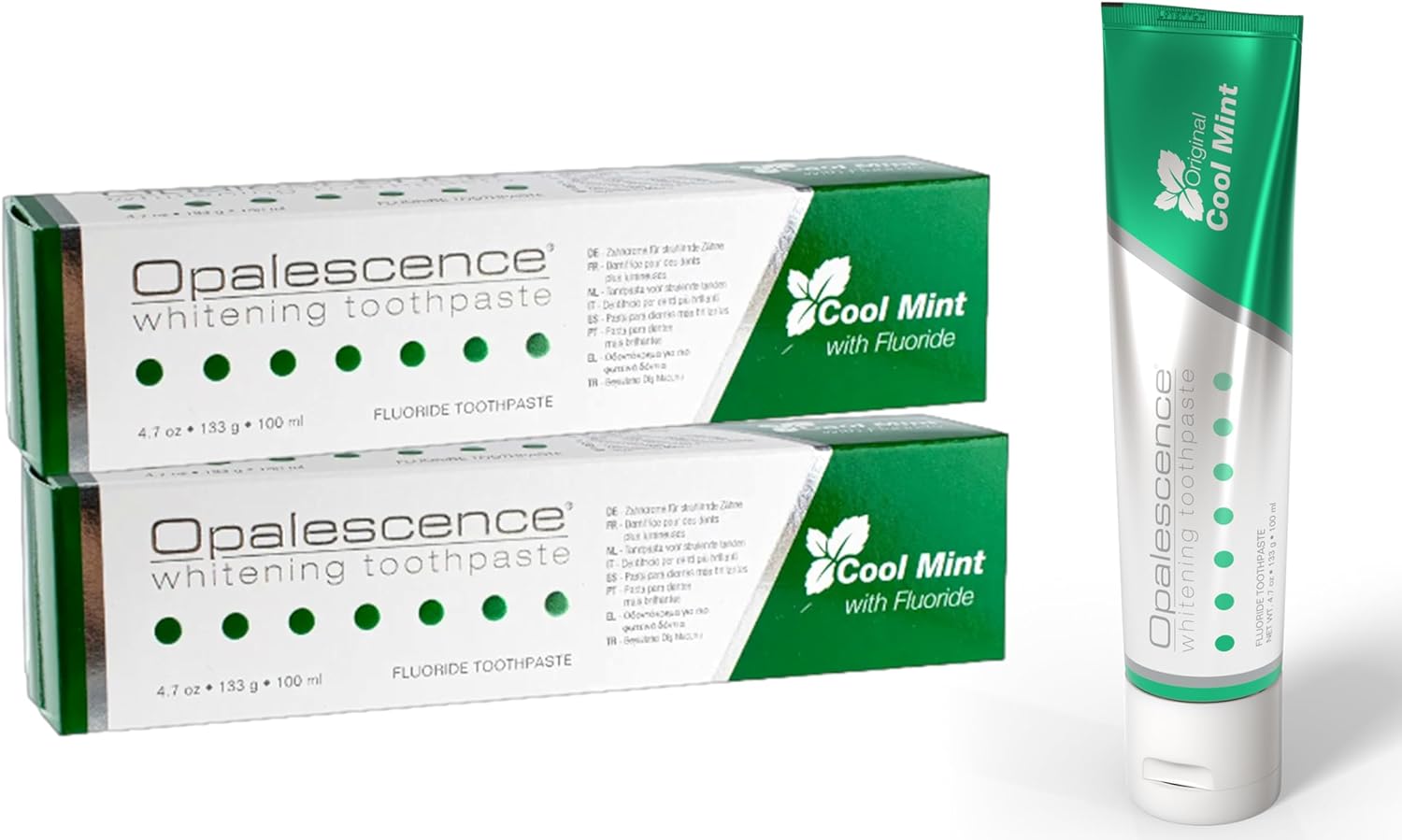 Opalescence Teeth Whitening Toothpaste (Pack of 2) - Cool Mint Original Formula - Oral Care, Gluten-Free - 4.7 Ounce Made by Ultradent.- TP-5166-2