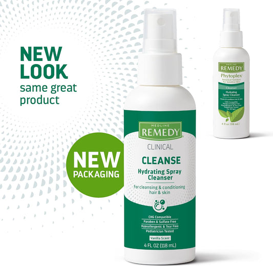 Medline Remedy Clinical No-Rinse Spray Cleanser (4 fl oz), 24 Count, Vanilla Scent, For Skin and Hair, Adults, Children, Body Wash, Sulfate Free, Incontinence, Bedside Cleaning