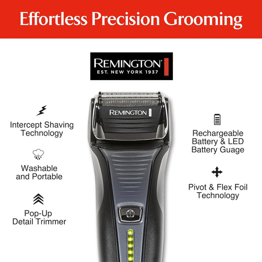 Remington Foil Shaver, Electric Razor For Men, Cordless Rechargeable With Pop Up Trimmer, Pivot & Flexfoil Technology, Lightweight Handheld Design, Black