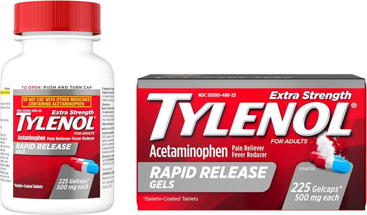 Tylenol Extra Strength Acetaminophen Rapid Release Gels, Pain Reliever And Fever Reducer Medicine, Gelcaps With Laser-Drilled Holes, 500 Mg Acetaminophen, 225 Count