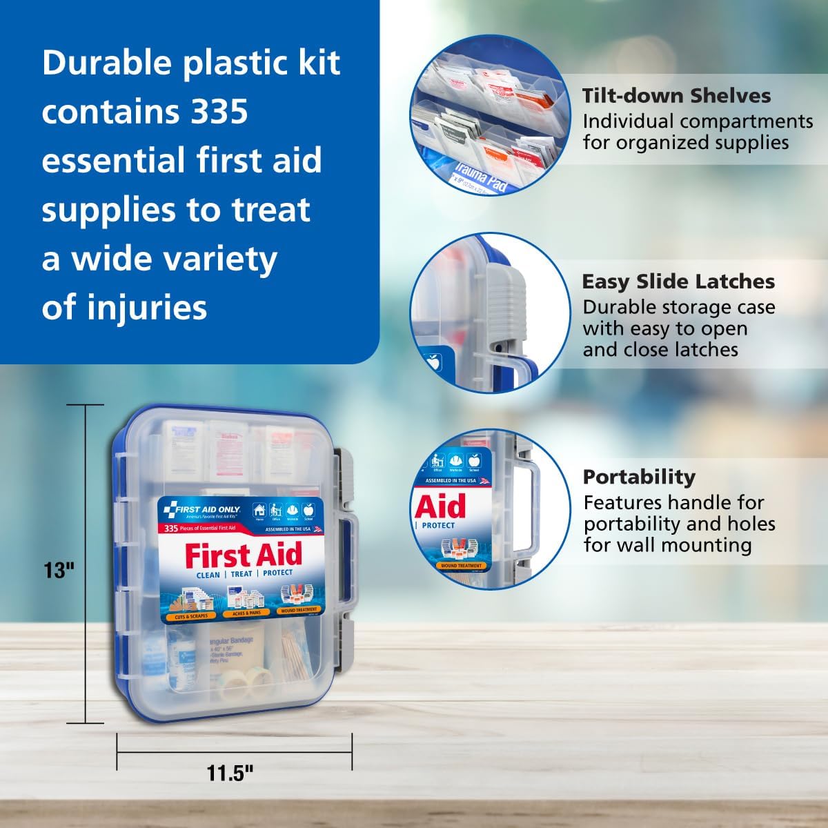 First Aid Only OSHA-Compliant All-Purpose 100-Person Emergency First Aid Kit for Home, Work, and Travel, 335 Pieces : Health & Household