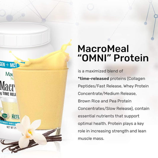 MacroLife Naturals MacroMeal Omni Vanilla Protein + Greens Superfood Powder Daily Wellness & Digestive Support Probiotics Enzymes & Fiber, Women & Men - Non-GMO, Gluten-Free -21.2oz 600g (15 Servings)