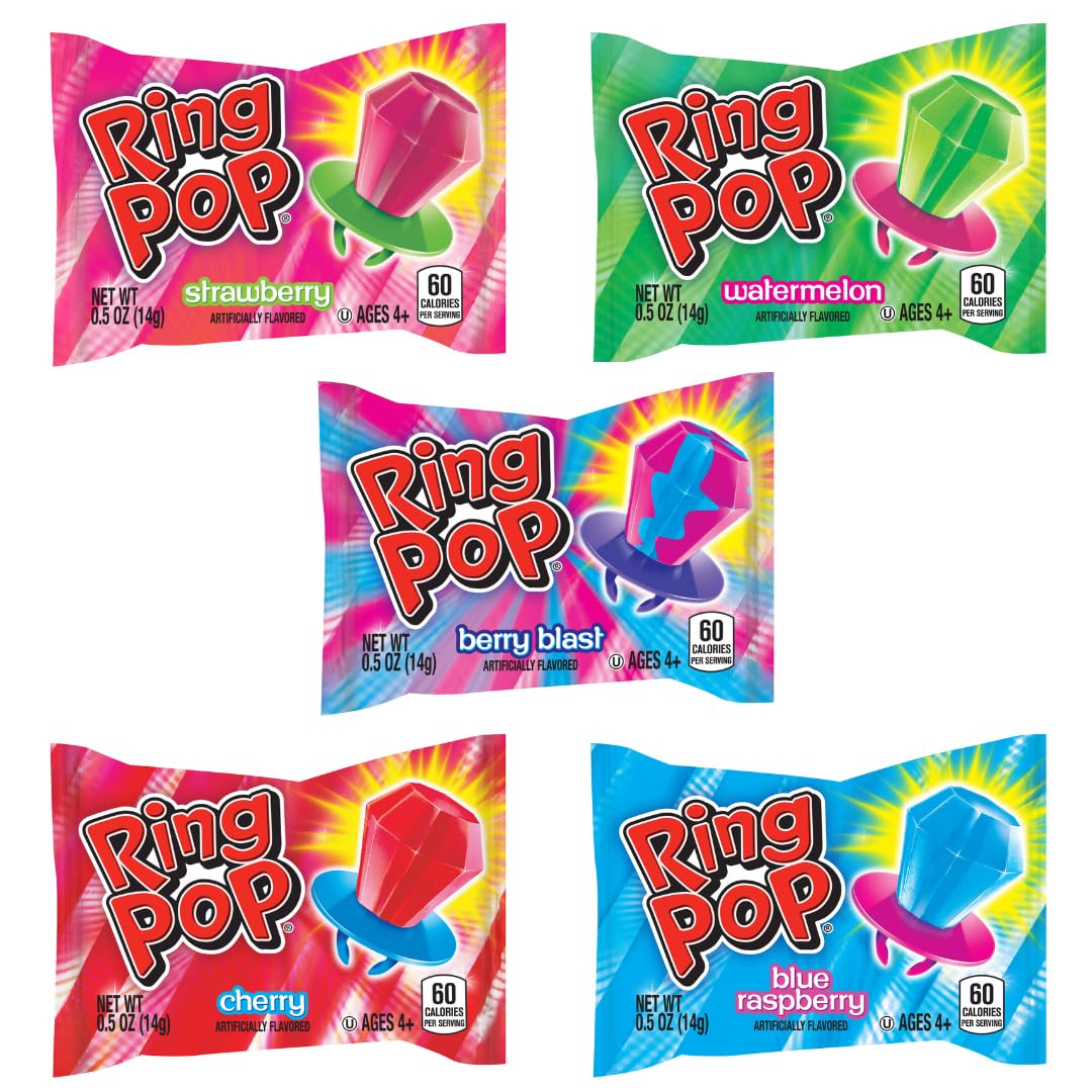 Ring Pop Candy Lollipops - Individually Wrapped Bulk Lollipop Variety Party Pack – 20 Count Suckers W/ Assorted Flavors - Fun Candy For Kids - Hard Candy For Party Favors, Birthdays & Goodie Bags